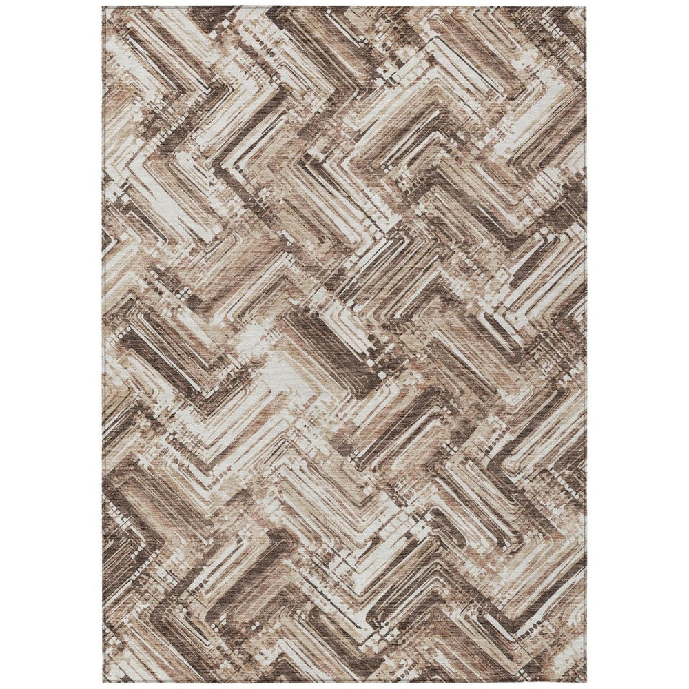 HomeRoots 9' Geometric Washable Area Rug in Brown, Taupe, and Tan – Durable for Indoor & Outdoor Spaces 9' X 12' 579274