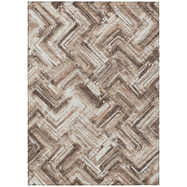 HomeRoots 9' Geometric Washable Area Rug in Brown, Taupe, and Tan – Durable for Indoor & Outdoor Spaces 9' X 12' 579274