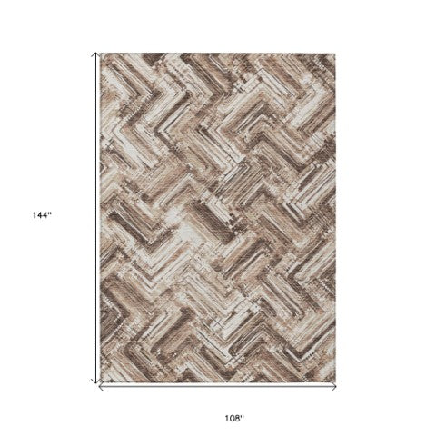 Homeroots 3' Geometric Washable Indoor Outdoor Area Rug - Durable, Stylish, And Stain-resistant For All Spaces 9' X 12' Polyester 579274