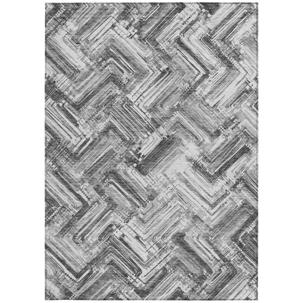 HomeRoots 5' Modern Geometric Area Rug in Gray, Silver, and Ivory – Washable Indoor/Outdoor Durability 5' X 8' 579277