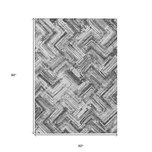 HomeRoots 5' Modern Geometric Area Rug in Gray, Silver, and Ivory – Washable Indoor/Outdoor Durability 5' X 8' 579277