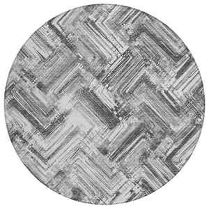 HomeRoots 5' Modern Geometric Area Rug in Gray, Silver, and Ivory – Washable Indoor/Outdoor Durability 8' Round 579278