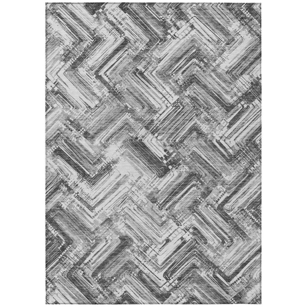 HomeRoots 9' Contemporary Gray Silver Ivory Geometric Washable Indoor Outdoor Area Rug for Versatile Spaces 9' X 12' 579280