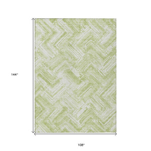 HomeRoots 9' Geometric Washable Indoor Outdoor Area Rug in Green and Ivory - Stylish, Durable & Easy Care 9' X 12' 579286