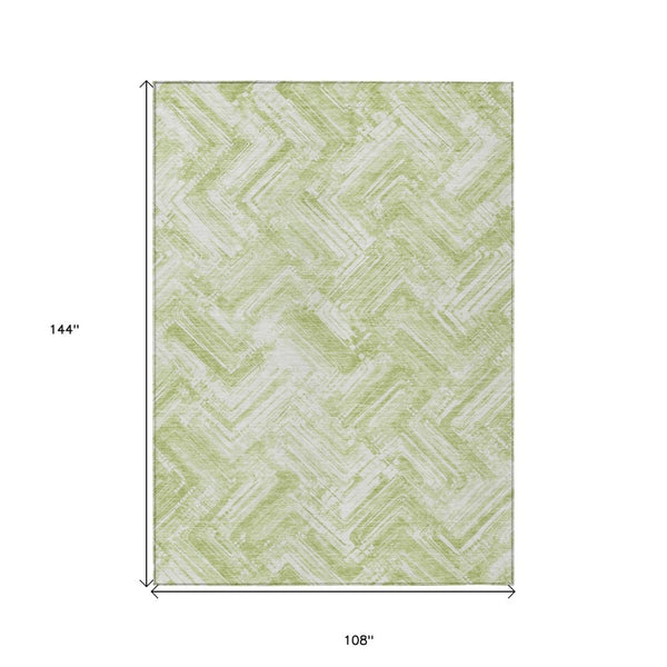 HomeRoots 9' Geometric Washable Indoor Outdoor Area Rug in Green and Ivory - Stylish, Durable & Easy Care 9' X 12' 579286