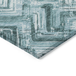 HomeRoots 5' Stylish Teal Blue Aqua Ivory Geometric Indoor Outdoor Area Rug - Durable, Washable, and Versatile 5' X 8' 579289