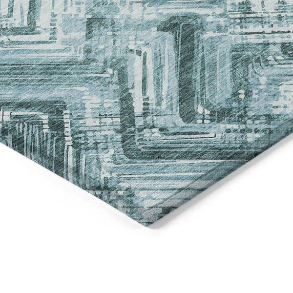 HomeRoots 5' Stylish Teal Blue Aqua Ivory Geometric Indoor Outdoor Area Rug - Durable, Washable, and Versatile 5' X 8' 579289