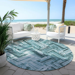 Homeroots 3' Geometric Washable Indoor Outdoor Area Rug - Durable, Stylish, And Stain-resistant For All Spaces 8' Round Polyester 579290