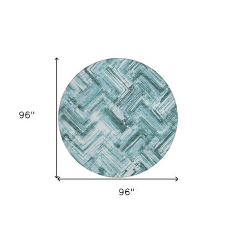 Homeroots 3' Geometric Washable Indoor Outdoor Area Rug - Durable, Stylish, And Stain-resistant For All Spaces 8' Round Polyester 579290