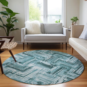 Homeroots 3' Geometric Washable Indoor Outdoor Area Rug - Durable, Stylish, And Stain-resistant For All Spaces 8' Round Polyester 579290