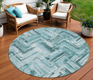 Homeroots 3' Geometric Washable Indoor Outdoor Area Rug - Durable, Stylish, And Stain-resistant For All Spaces 8' Round Polyester 579290
