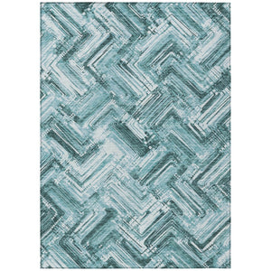 HomeRoots 9' Stylish Teal Blue Aqua and Ivory Geometric Indoor Outdoor Area Rug for Modern Spaces and Patios 9' X 12' 579292
