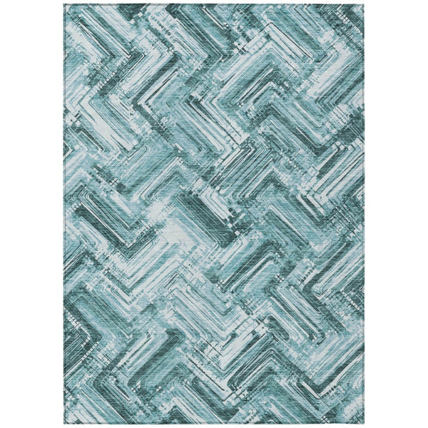 HomeRoots 9' Stylish Teal Blue Aqua and Ivory Geometric Indoor Outdoor Area Rug for Modern Spaces and Patios 9' X 12' 579292