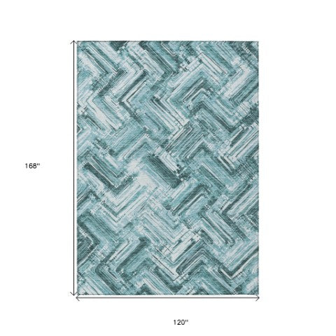 Homeroots 3' Geometric Washable Indoor Outdoor Area Rug - Durable, Stylish, And Stain-resistant For All Spaces 10' X 14' Polyester 579293