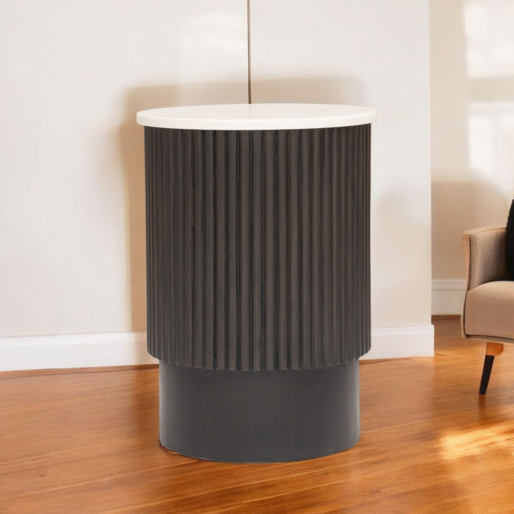 Homeroots 25" Black And White Solid Wood End Table   579294