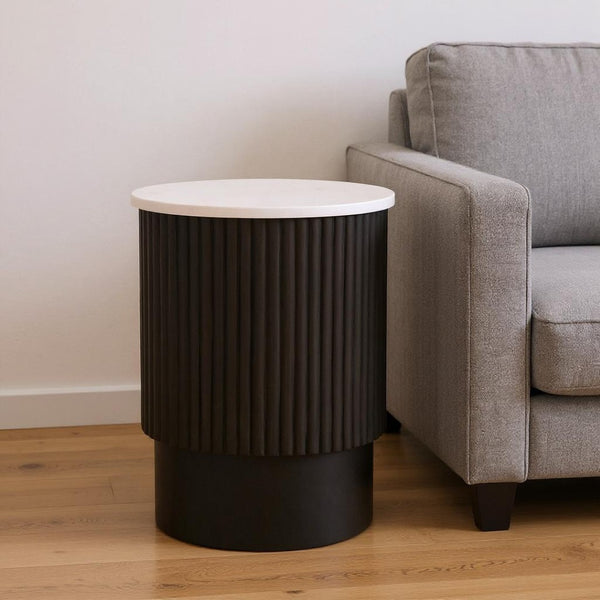 HomeRoots 25" Modern Black and White Solid Wood End Table with Marble Top - Stylish Storage for Any Space 579294