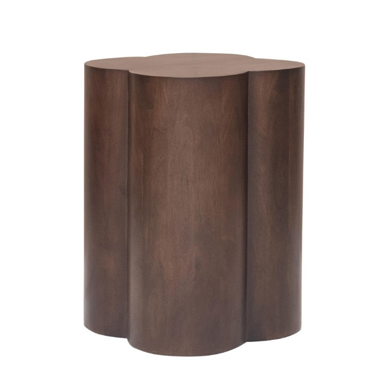 HomeRoots 21 Inch Solid Wood Drum Side Table with Quatrefoil Cutout for Bohemian Living Spaces 579295