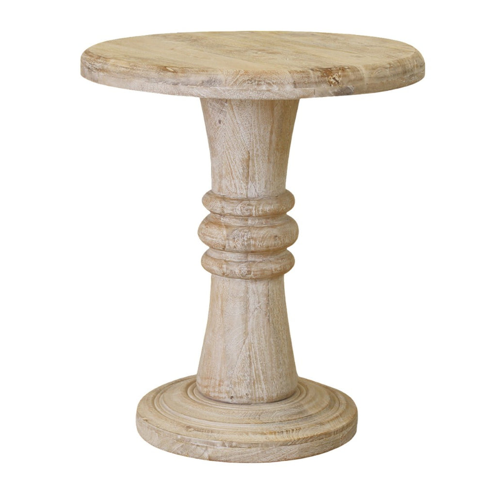 HomeRoots 28" Elegant Round Solid Wood Pedestal End Table – Timeless Design for Living Room or Bedroom Décor 579296