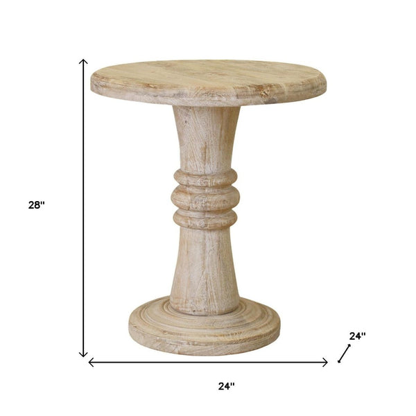 HomeRoots 28" Elegant Round Solid Wood Pedestal End Table – Timeless Design for Living Room or Bedroom Décor 579296