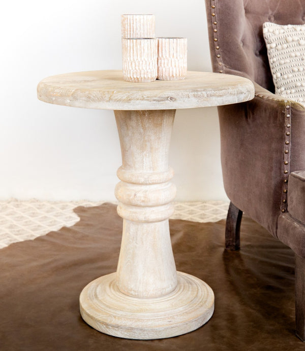 HomeRoots 28" Elegant Round Solid Wood Pedestal End Table – Timeless Design for Living Room or Bedroom Décor 579296