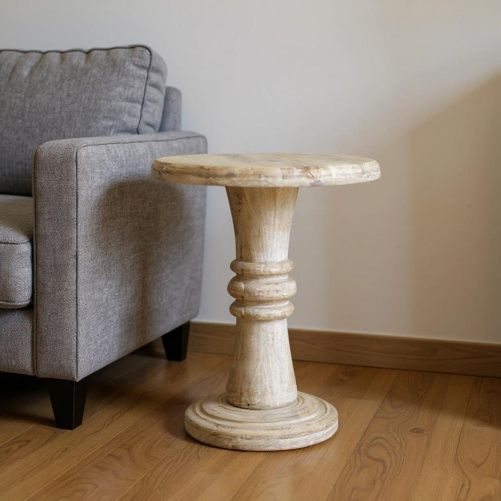 HomeRoots 28" Elegant Round Solid Wood Pedestal End Table – Timeless Design for Living Room or Bedroom Décor 579296