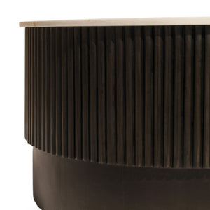 Homeroots 31" Stylish Round Drum Coffee Table - White Marble Top & Dark Brown Solid Wood Base For Modern Decor   579298