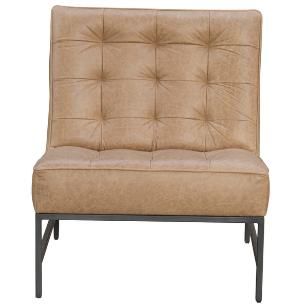 Homeroots 31" Cream And Black Genuine Leather Tufted Slipper Chair   579299