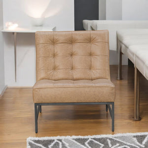 Homeroots 31" Cream And Black Genuine Leather Tufted Slipper Chair   579299