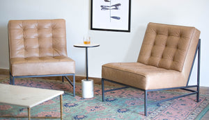 Homeroots 31" Cream And Black Genuine Leather Tufted Slipper Chair   579299