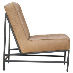 Homeroots 31" Cream And Black Genuine Leather Tufted Slipper Chair   579299