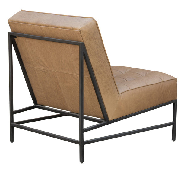 Homeroots 31" Cream And Black Genuine Leather Tufted Slipper Chair   579299