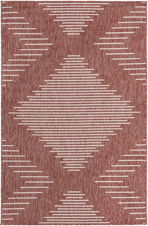 Unique Loom Outdoor Modern Tambor Machine Made Lines Rug Rust Red, Ivory 5' 3" x 8' 0"