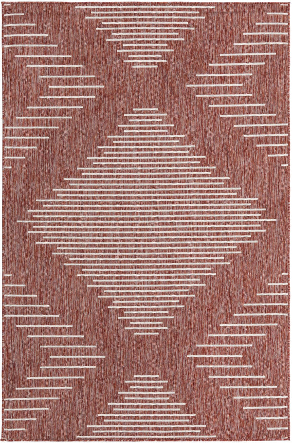 Unique Loom Outdoor Modern Tambor Machine Made Lines Rug Rust Red, Ivory 5' 3" x 8' 0"