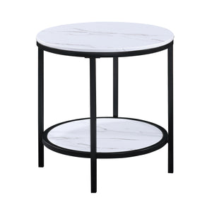 English Elm 1pc Modern Round Faux Marble Coffee Table with Storage Shelf, 38" Dia Elegant Living Room Centerpiece Black 25 L x 25 W x 10 H B011P245864