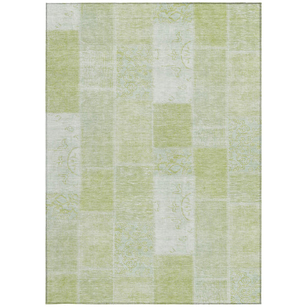 Homeroots 3' Artichoke Green And Ivory Patchwork Washable Area Rug For Indoor And Outdoor Spaces, Durable Design 5' X 8' Polyester 579302