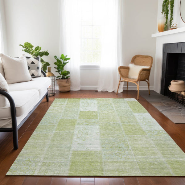Homeroots 3' Artichoke Green And Ivory Patchwork Washable Area Rug For Indoor And Outdoor Spaces, Durable Design 5' X 8' Polyester 579302