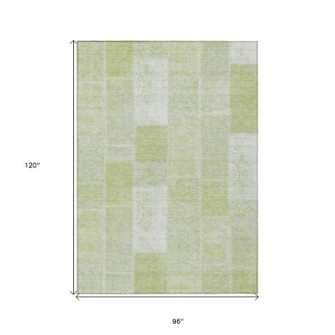 Homeroots 3' Artichoke Green And Ivory Patchwork Washable Area Rug For Indoor And Outdoor Spaces, Durable Design 8' X 10' Polyester 579304