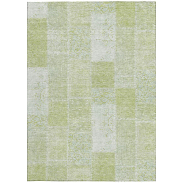 Homeroots 3' Artichoke Green And Ivory Patchwork Washable Area Rug For Indoor And Outdoor Spaces, Durable Design 9' X 12' Polyester 579305