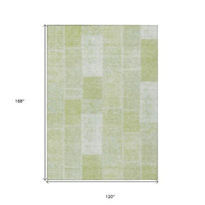 Homeroots 3' Artichoke Green And Ivory Patchwork Washable Area Rug For Indoor And Outdoor Spaces, Durable Design 10' X 14' Polyester 579306