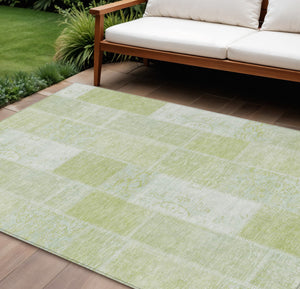 Homeroots 3' Artichoke Green And Ivory Patchwork Washable Area Rug For Indoor And Outdoor Spaces, Durable Design 10' X 14' Polyester 579306