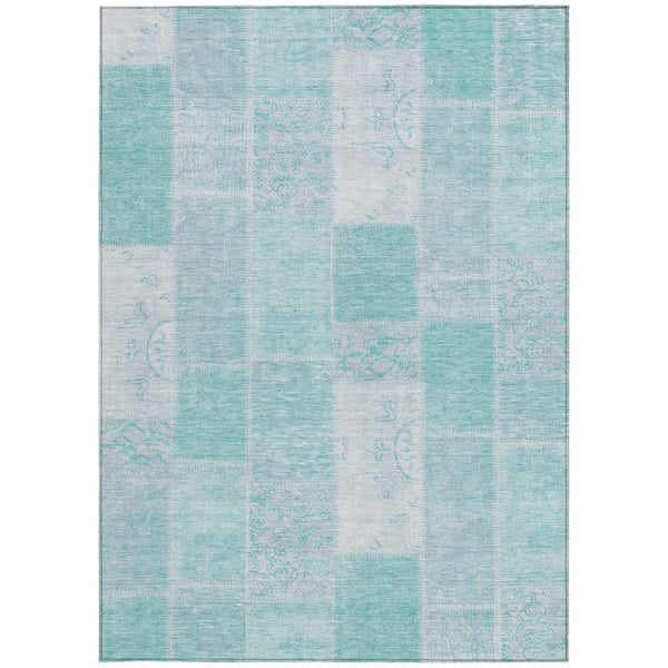 HomeRoots 5' Aqua Teal Blue and Silver Patchwork Area Rug – Stylish, Durable, Machine Washable for Indoor/Outdoor Use 5' X 8' 579308