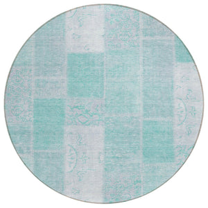 HomeRoots 5' Aqua Teal Blue and Silver Patchwork Area Rug – Stylish, Durable, Machine Washable for Indoor/Outdoor Use 8' Round 579309