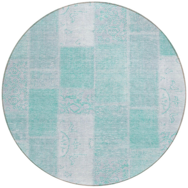 Homeroots 3' Artichoke Green And Ivory Patchwork Washable Area Rug For Indoor And Outdoor Spaces, Durable Design 8' Round Polyester 579309