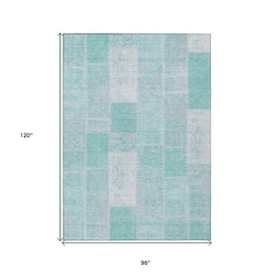 Homeroots 3' Artichoke Green And Ivory Patchwork Washable Area Rug For Indoor And Outdoor Spaces, Durable Design 8' X 10' Polyester 579310