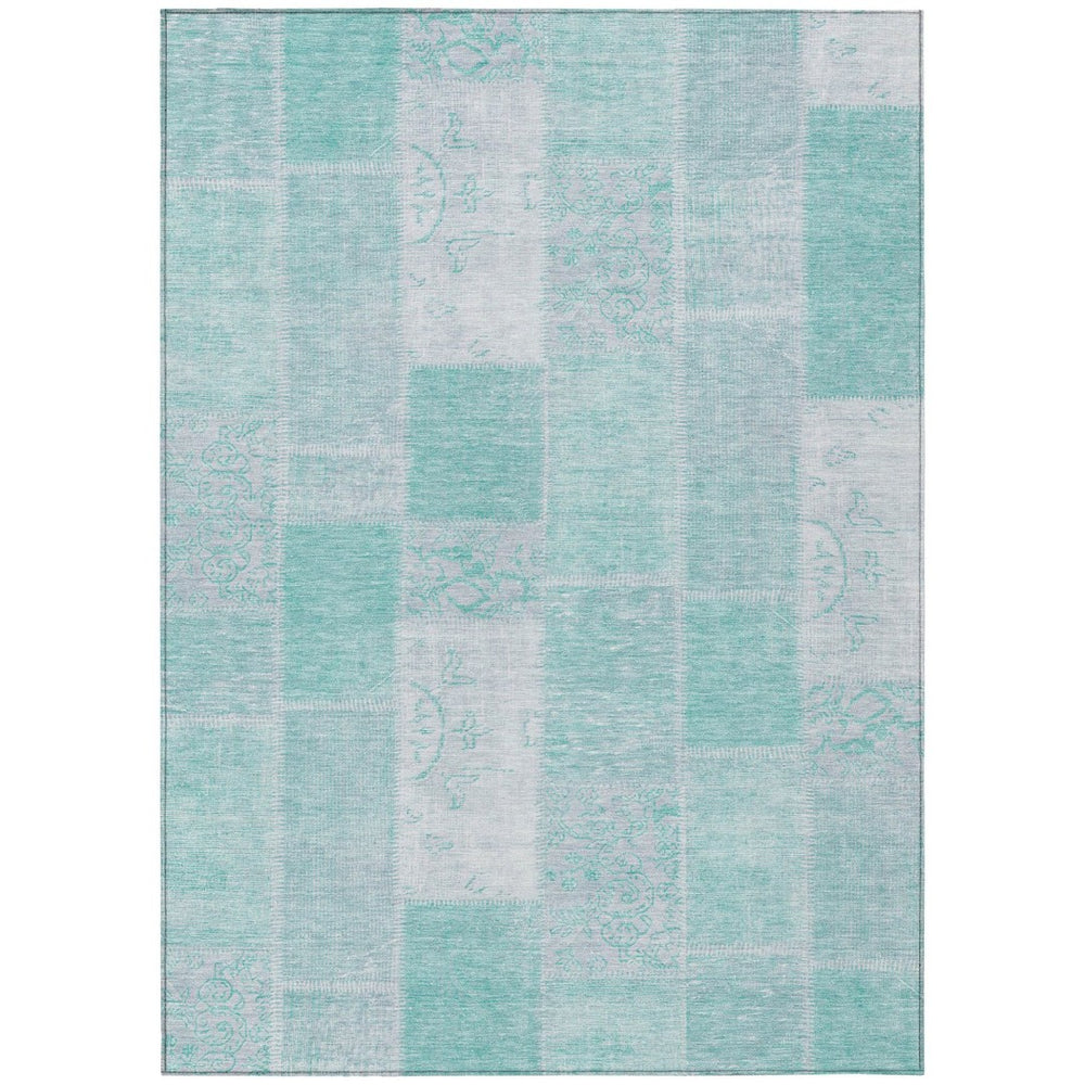HomeRoots 9' Aqua Teal Blue and Silver Patchwork Washable Area Rug for Indoor & Outdoor Spaces, Durable Design 9' X 12' 579311