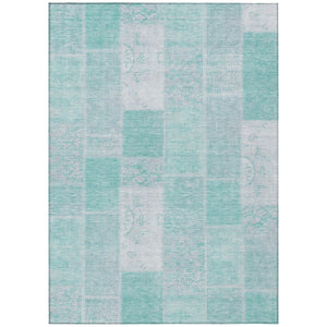 HomeRoots 9' Aqua Teal Blue and Silver Patchwork Washable Area Rug for Indoor & Outdoor Spaces, Durable Design 9' X 12' 579311