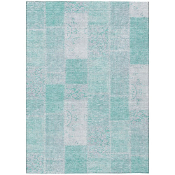 HomeRoots 9' Aqua Teal Blue and Silver Patchwork Washable Area Rug for Indoor & Outdoor Spaces, Durable Design 9' X 12' 579311
