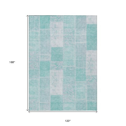 Homeroots 3' Artichoke Green And Ivory Patchwork Washable Area Rug For Indoor And Outdoor Spaces, Durable Design 10' X 14' Polyester 579312