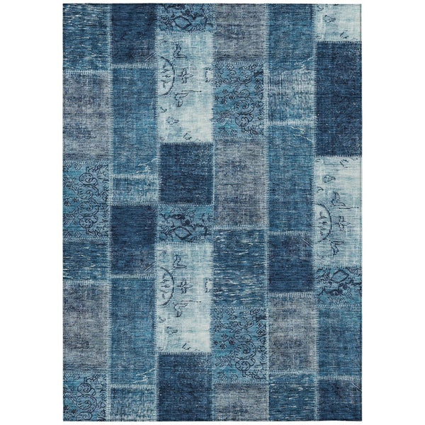 HomeRoots 5' Navy Blue and Sky Blue Patchwork Area Rug - Stylish, Washable, and Perfect for Indoor/Outdoor Spaces 10' X 14' 579318