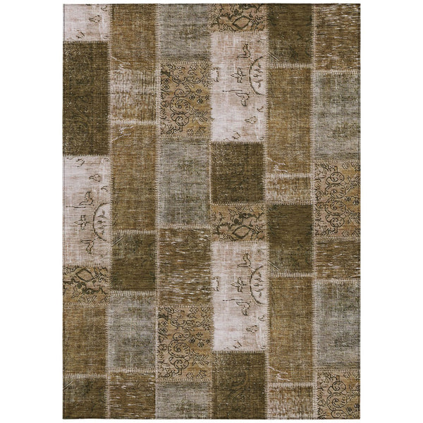 Homeroots 3' Artichoke Green And Ivory Patchwork Washable Area Rug For Indoor And Outdoor Spaces, Durable Design 3' X 5' Polyester 579319